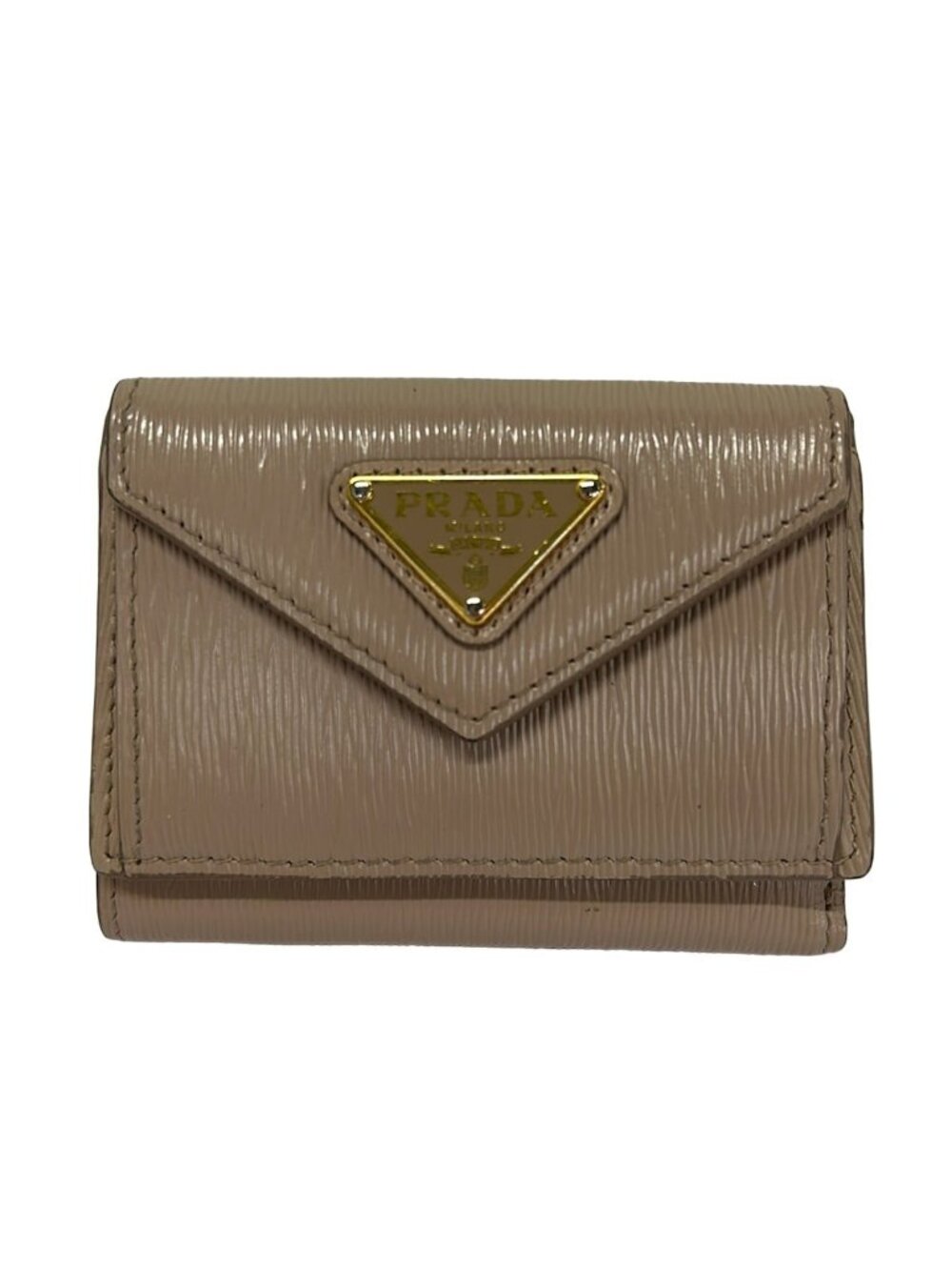 Prada Trifold Wallet Pink Beige Leather